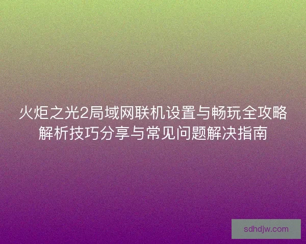 火炬之光2局域网联机设置与畅玩全攻略解析技巧分享与常见问题解决指南